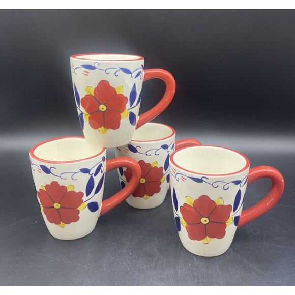 Pier 1 PORTALEGRE Floral Coffee Tea Cup Mug Set of 4 - Picture 2 of 6